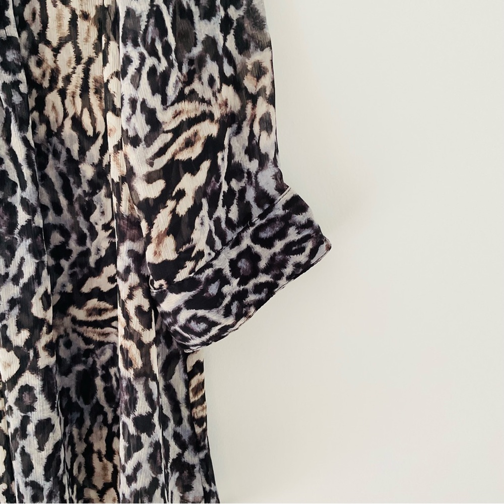Fever Animal Print Flowy Sheer Blouse XL Oversized Long Sleeve - Picture 3 of 7